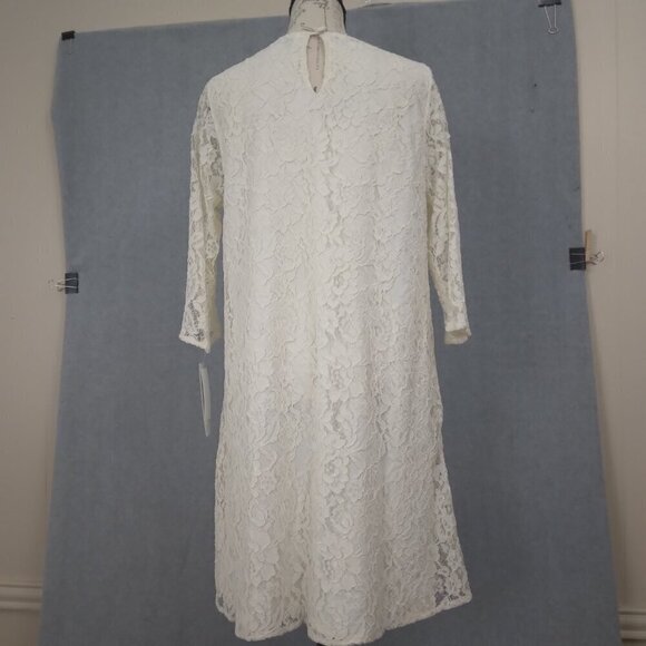 NWT Caroline Rose | Lace Round Neck 3/4 Sleeve Shift Dress Ivory | Size S - Picture 7 of 13